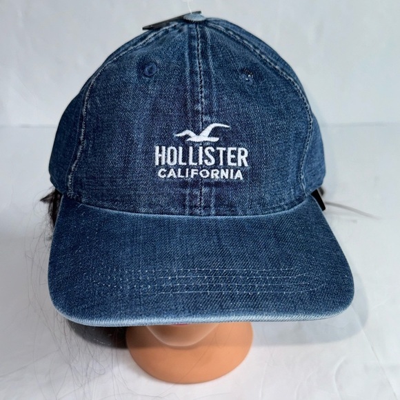 Hollister Hat Cap Strap Back Blue Jean Denim Embroidered - Picture 1 of 5